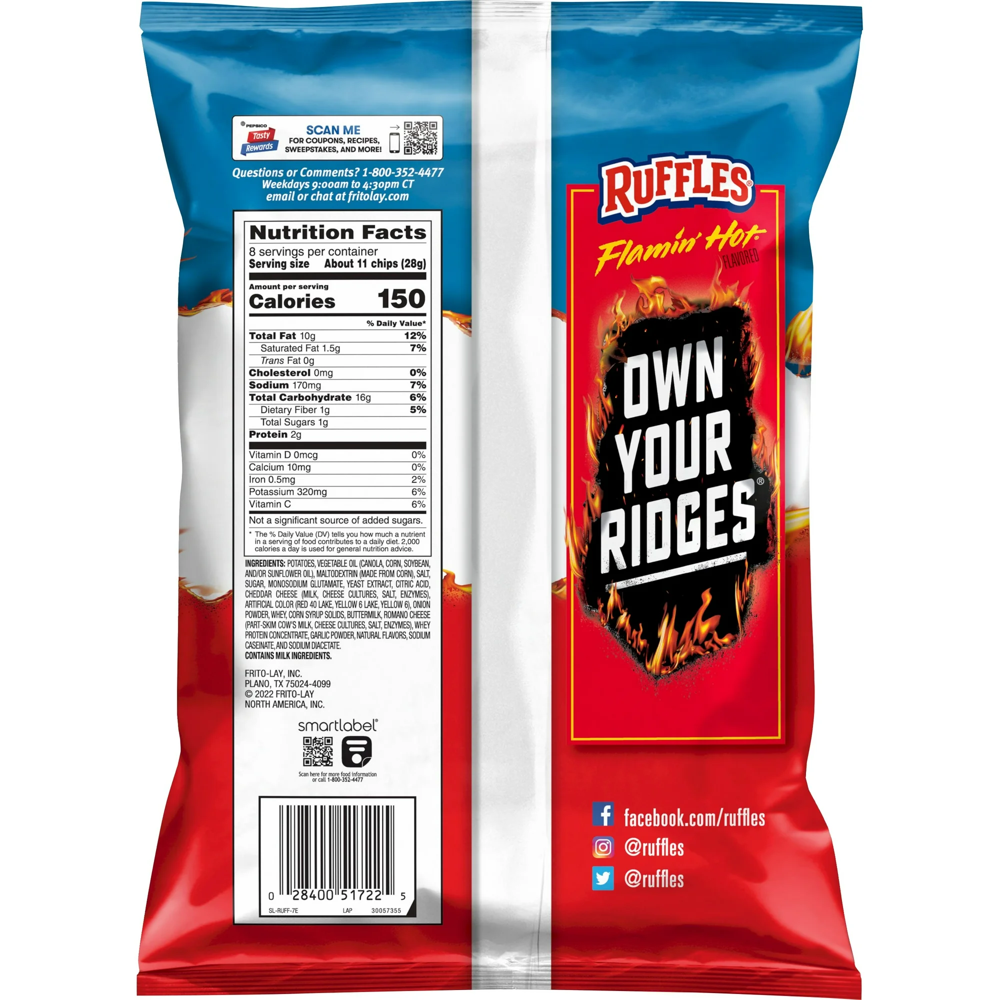 Ruffles Potato Chips Flamin' Hot Flavored 8.0 Oz - 2 Pack - Image 6